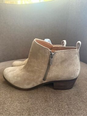 Lucky Brand Taupe Suede Ankle Booties with Side Zip